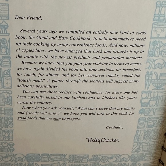 Betty Crocker's New Good and Easy Cookbook Spiral, First Edition - Picture 2 of 10